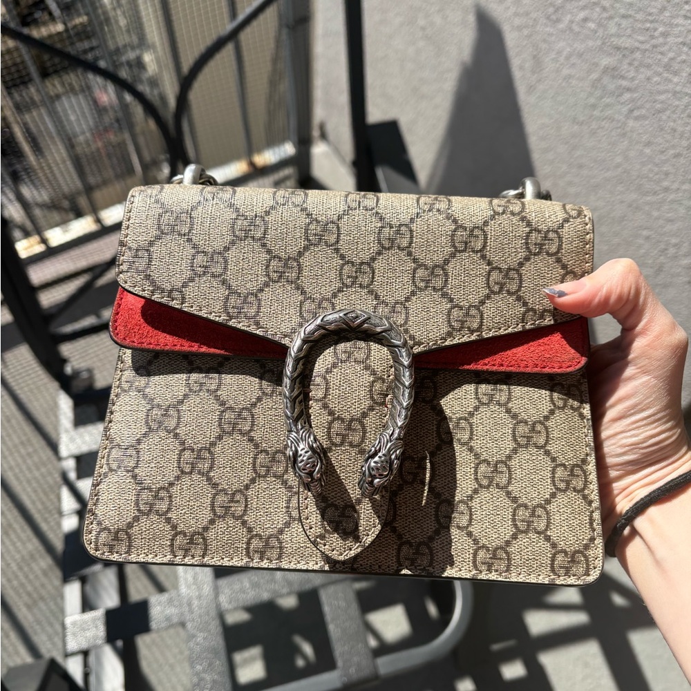 Gucci Mini Dionysus Monogram Shoulder Crossbody Bag with Red Suede Accents - Picture 11 of 13